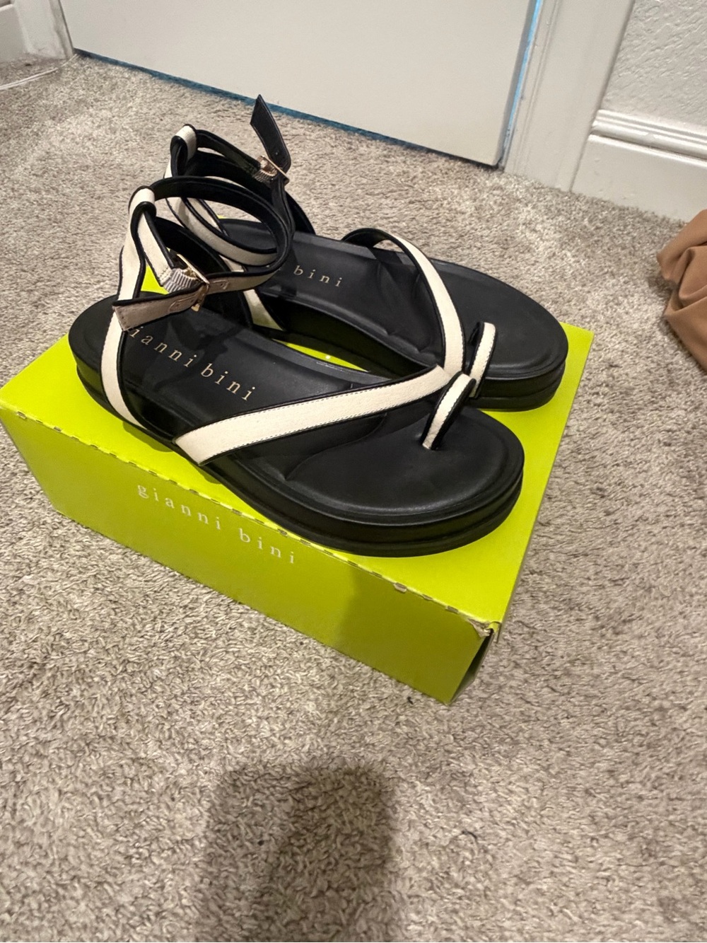 Gianni Bini Black and White Crisscross Ankle Strap Sandals